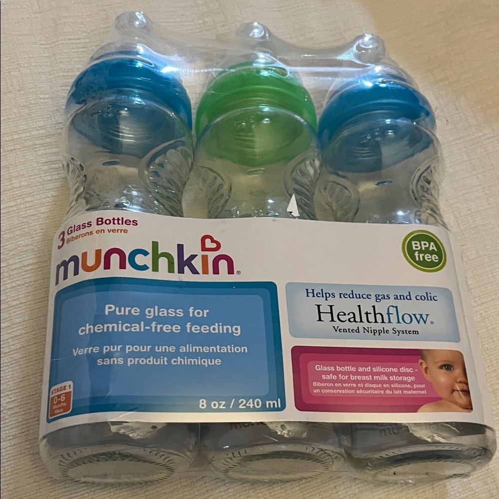 Munchkin Glass Bottles with Blue and Green Accents